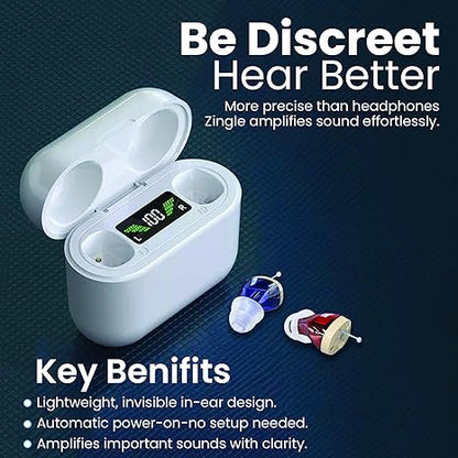 Zingle Rechargeable OTC Hearing Aids Sound Amplifier Comfortable Fit, 30hr Battery